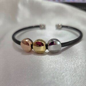 Fashion Stainless Steel Black Silver Cuff Women Bracelet